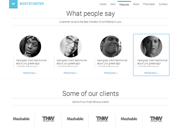 Bootstrap testimonials section screenshot